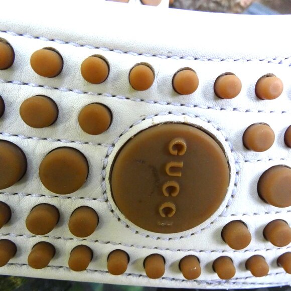 Gucci Men's Loafers Drivers White Size 10 Web Stripe Horsebit Tayma Goat Leather - Picture 7 of 11